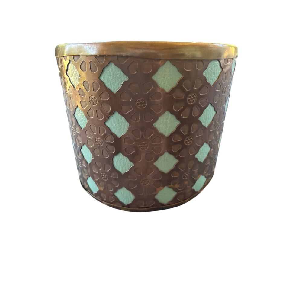 Bohemian Brass Etched Daisies over Teal Cuff Bracelet